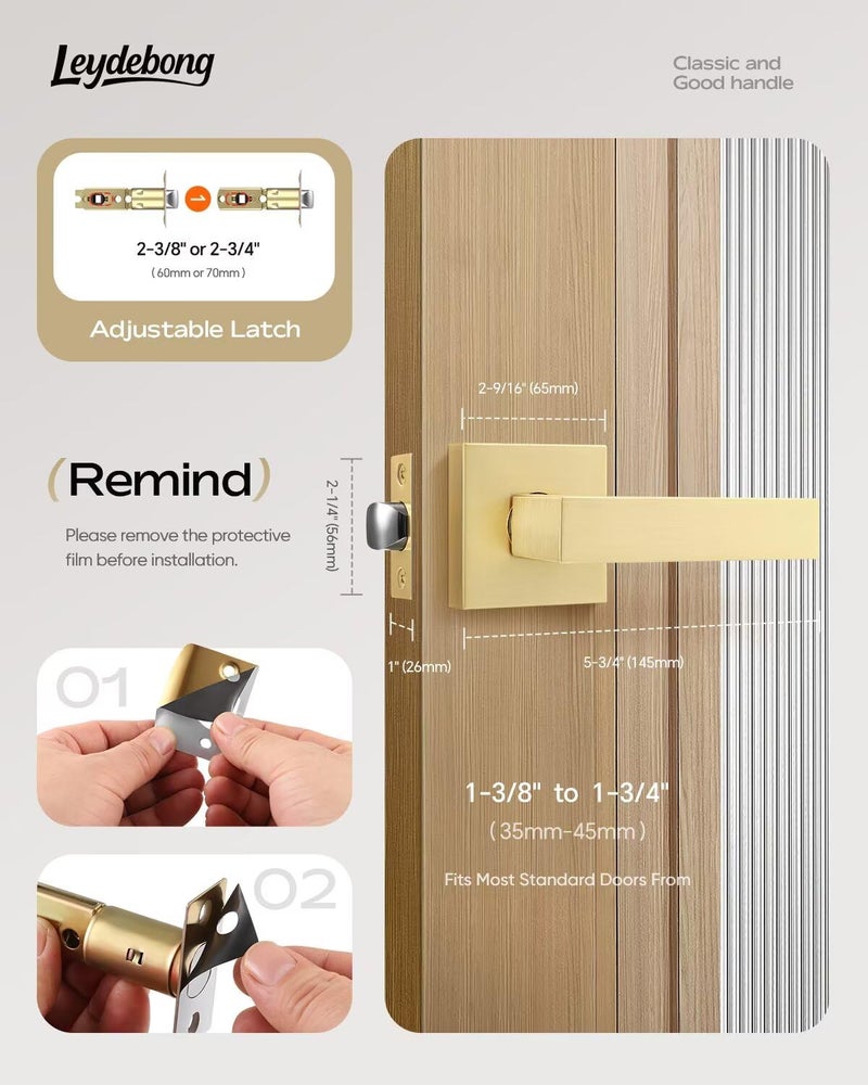 Leydebong 6 Pack Interior Door Handles  Gold Passage Door Knobs  Non-Locking Door Levers  Zinc Alloy Interior Door Knobs for Hallway Closet - Image 5